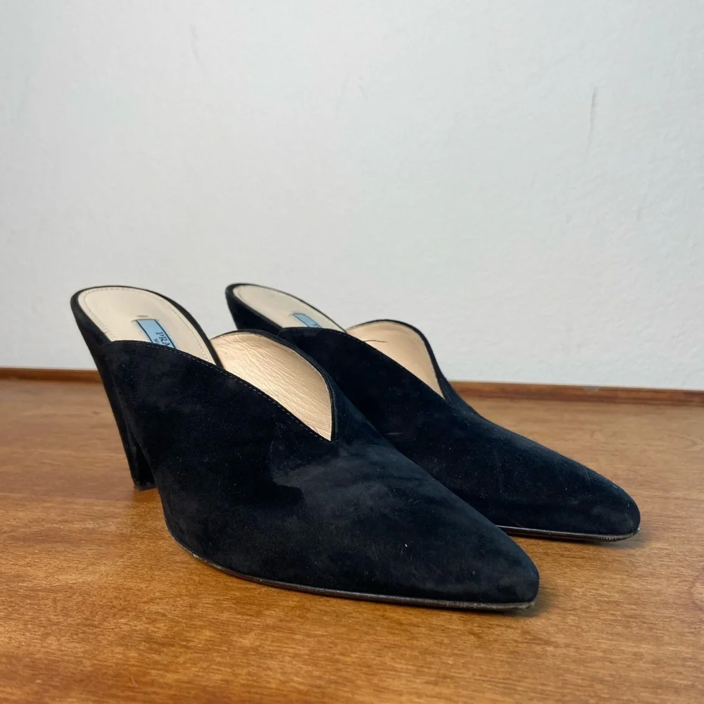 SOLD Prada Black Suede Mules Size 39 - Picture 2 of 14